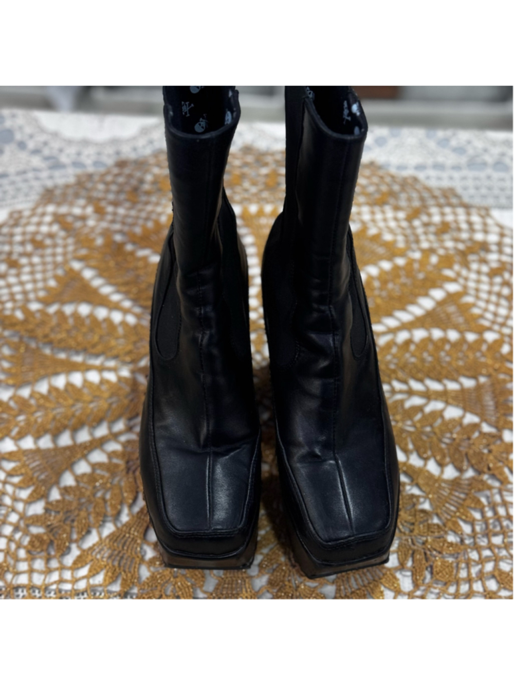Lamoda Black Platform Ankle Boots with Skull Lining Size 8